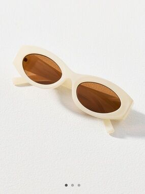 NWT Anthropologie Cream Oval East West sunglasses with Brown Lenses